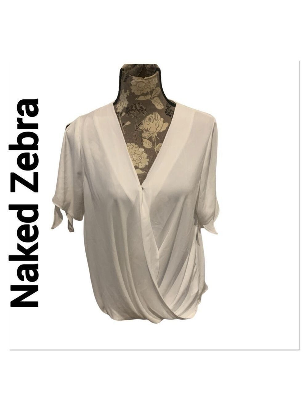 NAKED ZEBRA White Drape Front Blouse size large